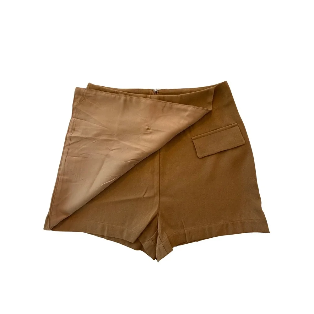 Lulus Camel Brown Double Breasted Wrap Front Skort CMS212034 Womens Medium NWT